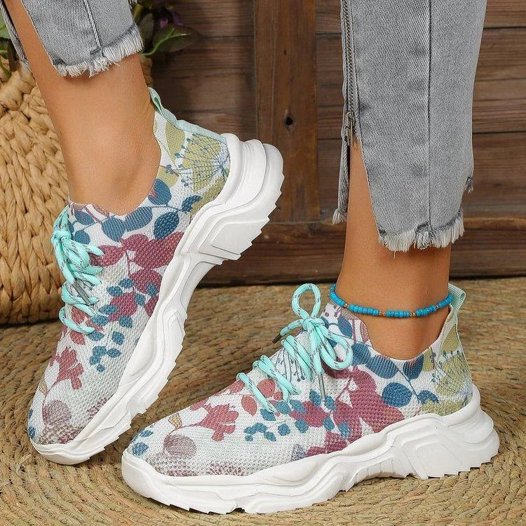 Women Floral Print Lace-up Breathable Orthopedic Sneakers